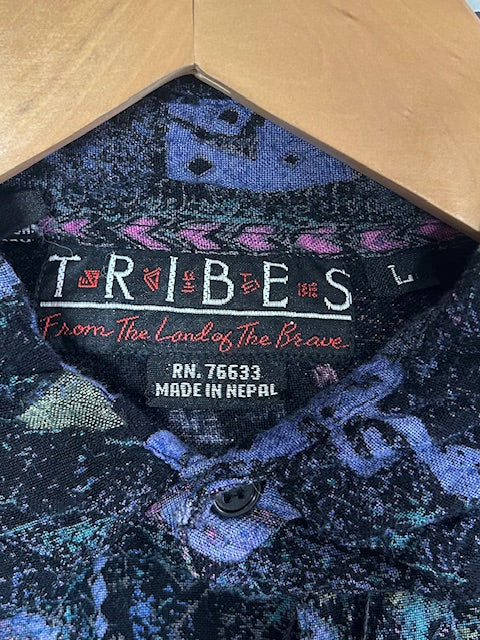 メンズヴィンテージ アロハシャツ 【TRIBES】総柄 ブラック