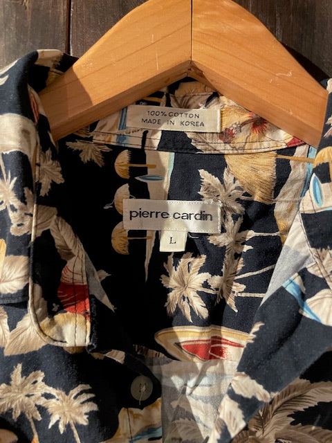 メンズヴィンテージ アロハシャツ 【pierre cardin】ビーチ ブラック