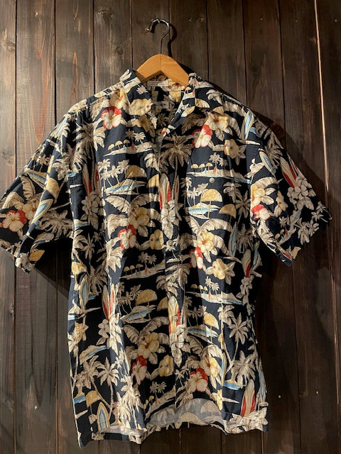 メンズヴィンテージ アロハシャツ 【pierre cardin】ビーチ ブラック