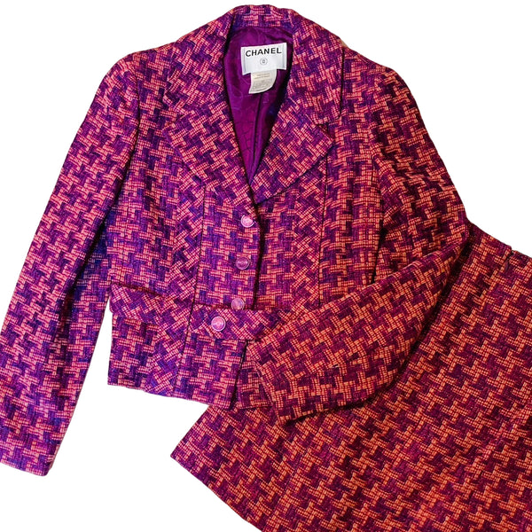 シャネル ツイード セットアップ 紫 ピンク