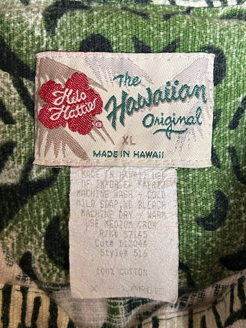 メンズヴィンテージ アロハシャツ 【Hawaiian original】幾何学模様 グリーン