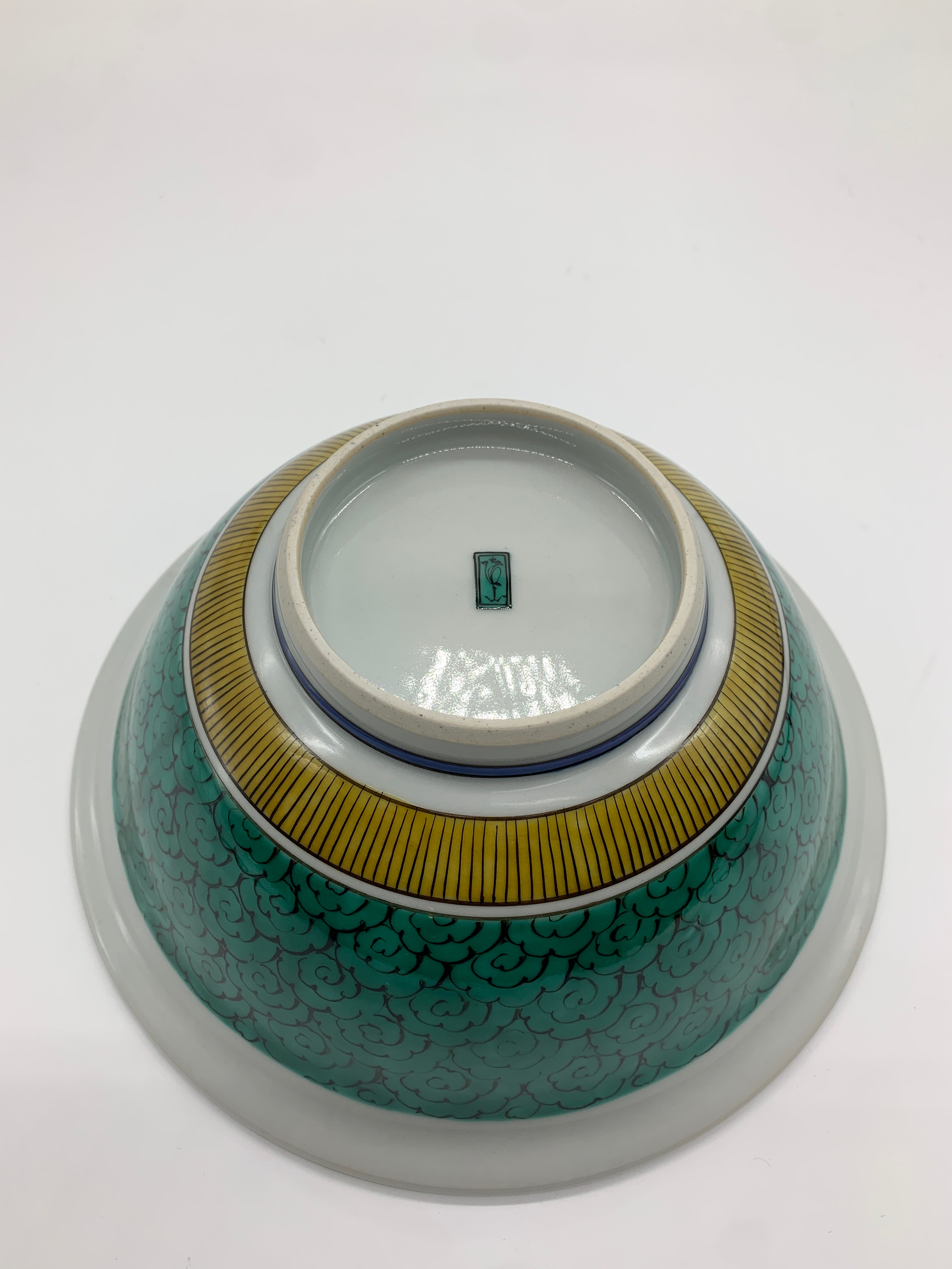 四代 上出喜山 極彩色柏葉絵文様 菓子器