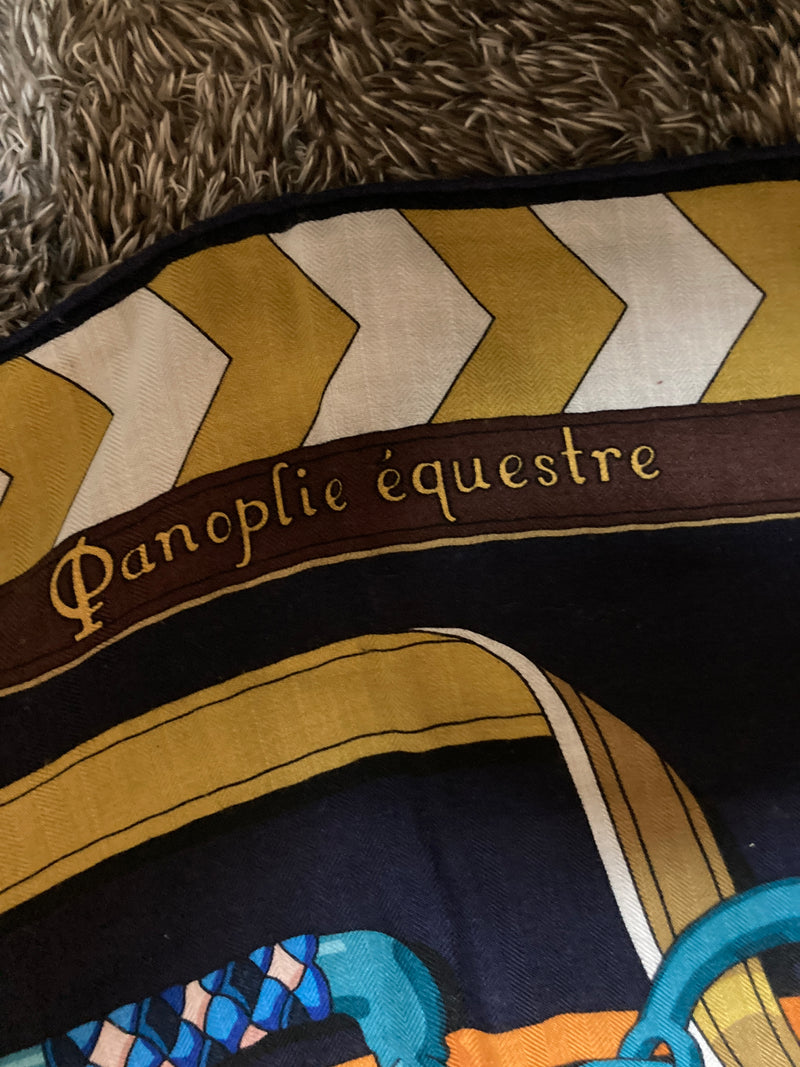 エルメス カレ140 Panoplie Equestre 乗馬の装具一式 ショール レディース ネイビー HERMES  【アパレル・小物】
